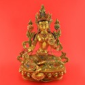 Fine Quality Gold Face Painted 14" Green Tara / Drolma Colored Copper Statue From Patan