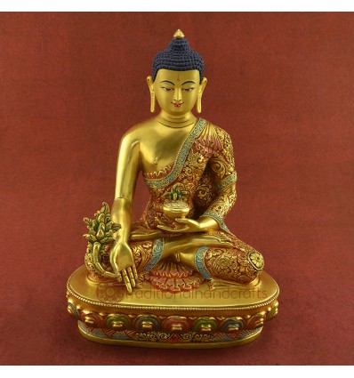  Fine Quality Hand Painted 11" Medicine Buddha / Sangye Menla Statue from Patan, Nepal