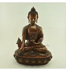 Oxidized Copper Alloy 12.75" Medicine Buddha / Sangye Menla Statue From Patan, Nepal