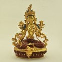 Fine Quality 9" Green Tara Copper Gold Gilded Hand Carved Gold Face Painted Statue from Patan, Nepal