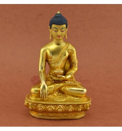 7.5" Shakyamuni Buddha / Tomba Gold Gilded Face Painted Copper Statue From Patan Nepal