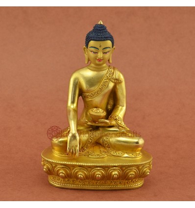 Gold Gilded with Face Painted 5.5" Shakyamuni Buddha Copper Statue Patan, Nepal