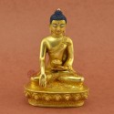 Gold Gilded with Face Painted 5.5" Shakyamuni Buddha Copper Statue Patan, Nepal