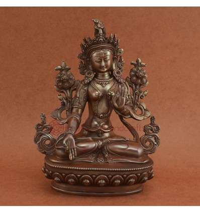 Fine Quality Hand Carved 8.5" White Tara/Dolkar Copper Statue in Oxidation Finish