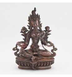 Hand Carved Fine Quality 9” Green Tara / Drolma Copper Statue from Patan, Nepal