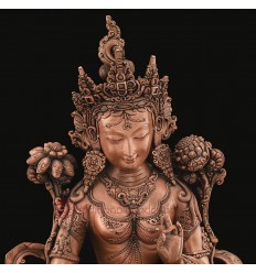 Fine Quality Carved 16” Green Tara / Drolma Copper Statue in Oxidation Finish