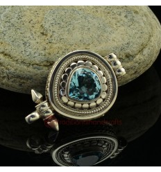 Fine Quality Tibetan Buddhist Silver with Blue Topaz Stone Pendant From Patan, Nepal.