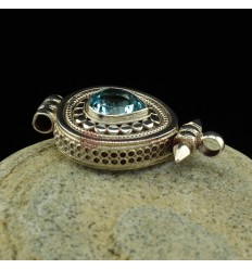 Fine Quality Tibetan Buddhist Silver with Blue Topaz Stone Pendant From Patan, Nepal.