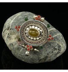 Fine Quality Tibetan Buddhist Silver with Blue Topaz Stone Pendant From Patan, Nepal.