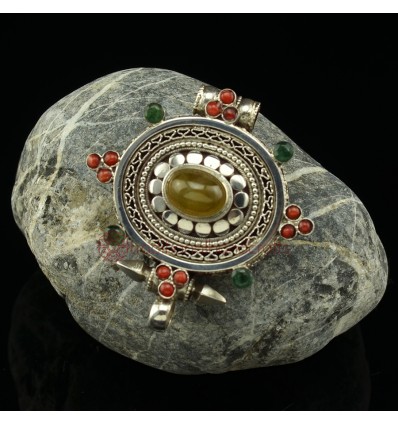 Fine Quality Tibetan Buddhist Silver with Blue Topaz Stone Pendant From Patan, Nepal.