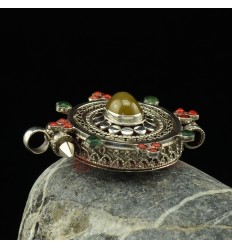 Fine Quality Tibetan Buddhist Silver with Blue Topaz Stone Pendant From Patan, Nepal.