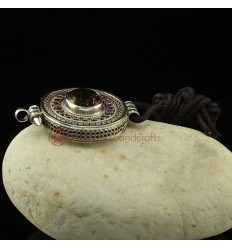 Fine Quality Tibetan BuddhistSilver with Smoky Topaz, Ruby and Emerald Stones Pendant From Patan, Nepal.