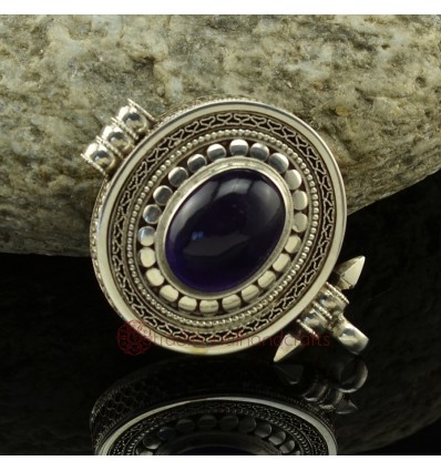 Fine Quality Tibetan Buddhist  Silver with Amethyst Stone Pendant From Patan, Nepal.