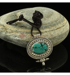 Fine Quality Tibetan Buddhist Silver with Big Ball Turquoise Stone Pendant From Patan, Nepal. 