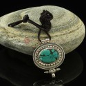 Fine Quality Tibetan Buddhist Silver with Big Ball Turquoise Stone Pendant From Patan, Nepal. 