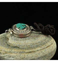 Fine Quality Tibetan Buddhist Silver with Big Ball Turquoise Stone Pendant From Patan, Nepal. 