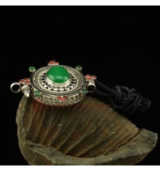 Fine Quality Tibetan Buddhist Silver with Zed, Coral and Emerald Stones Ghau / Pendant / Prayer Box From Patan, Nepal.