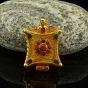 Fine Quality Tibetan Buddhist 24 Karat Gold Gilded Silver with Coral and Emerald Stones Ghau rom Patan, Nepal.