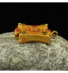 Fine Quality Tibetan Buddhist 24 Karat Gold Gilded Silver with Coral and Emerald Stones Ghau rom Patan, Nepal.