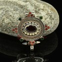 Fine Quality Tibetan Buddhist Silver with Smoky Topaz, Coral and Emerald Stones Ghau