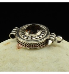 Fine Quality Tibetan Buddhist Silver with Smoky Quartz Stone Pendant