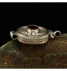 Fine Quality Tibetan Buddhist Silver with Garnet Stone Pendant