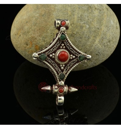 Fine Quality Tibetan Buddhist Silver with Coral and Emerald Stones Ghau / Pendant / Prayer Box