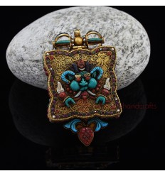 Gold Plated Chhepu & Green Tara Silver Ghau / Pendant / Prayer Box