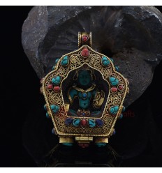 Gold Plated Green Tara Silver Ghau / Pendant / Prayer Box