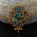 Gold Plated Green Tara & Chenrezig Silver Ghau / Pendant / Prayer Box