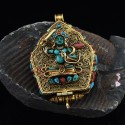 Gold Plated Manjushri & Green Tara Silver Ghau / Pendant / Prayer Box