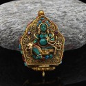  Gold Plated  Green Tara & Manjushri Silver Ghau / Pendant / Prayer Box