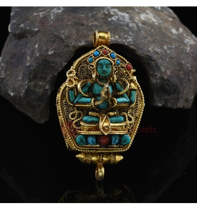 Gold Plated Chenrezig Silver Ghau / Pendant / Prayer Box