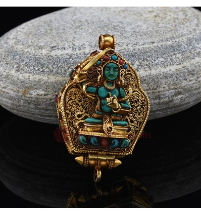 Gold Plated Manjushri & Medicine Buddha Silver Ghau / Pendant / Prayer Box