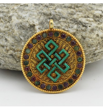 Gold Plated Silver Endless Knot Silver Pendant From Patan,Nepal.