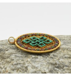 Gold Plated Silver Endless Knot Silver Pendant From Patan,Nepal.