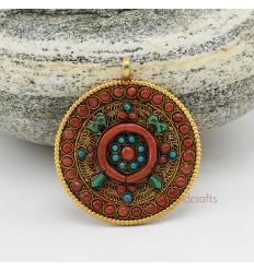  Gold Plated Silver Dharma Wheel Silver Pendant From Patan, Nepal.