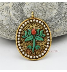 Gold Plated Silver Kamal - Lotus Flower Silver Pendant From Patan, Nepal.