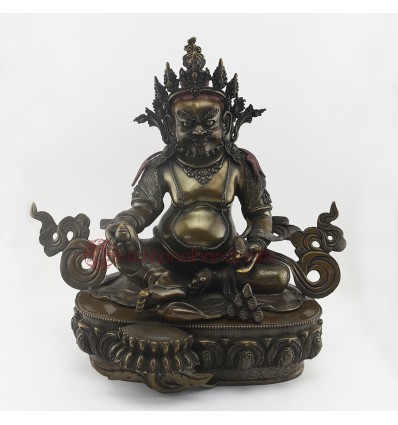 Fine Hand Carved Oxidized Copper 16.5" Yellow Dzambhala Statue From Patan, Nepal