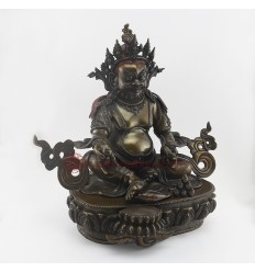 Fine Hand Carved Oxidized Copper 16.5" Yellow Dzambhala Statue From Patan, Nepal