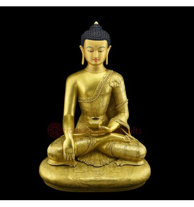 Hand Made Copper Alloy with Gold Gilded and Antiquated 20.5"Shakyamuni Buddha Statue