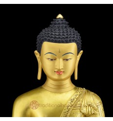 Hand Made Copper Alloy with Gold Gilded and Antiquated 20.5"Shakyamuni Buddha Statue