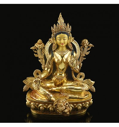 Hand Made Green Tara / Drolma Copper Alloy Gold Gilded Face Painted Statue