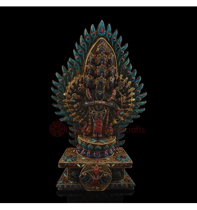 Electro Gold Plated Copper Alloy with Siko Design 15" 1000 Armed Avalokiteshvara / Chenrezig Statue