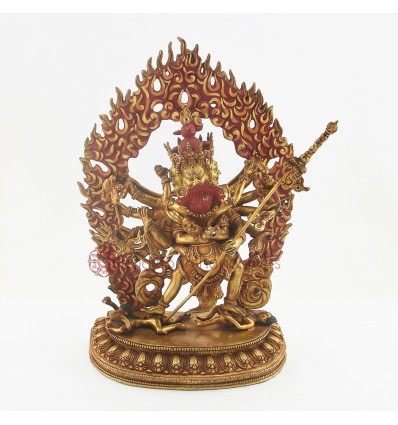 Hand Made 24 Karat Gold Gilded and Hand Painted Face 13.5" Chakrasamvara Statue