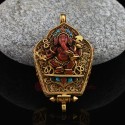 Fine Quality Gold Plated Silver Turquoise Coral Stones Ganesha Ghau Gau Prayer Box Pendant from Patan, Nepal