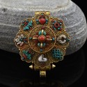 Fine Quality Gold Plated Silver Turquoise Coral Stones Ashtamangala Ghau Gau Prayer Box Pendant from Patan, Nepal