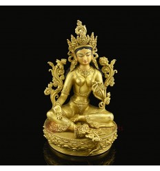 Hand Made Copper Alloy with 24 Karat Gold Gilded 14" Green Tara / Drolma Statue