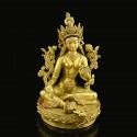 Hand Made Copper Alloy with 24 Karat Gold Gilded 14" Green Tara / Drolma Statue