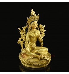 Hand Made Copper Alloy with 24 Karat Gold Gilded 14" Green Tara / Drolma Statue